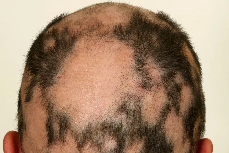 Example of patchy hair loss